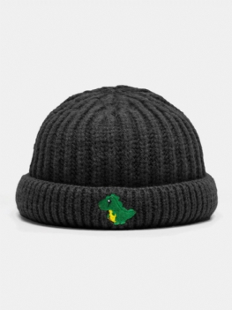 Unisex Dzianina Żakardowa Kreskówka Dinozaur Haft Moda Ciepło Brimless Beanie Landlord Cap Skull Cap