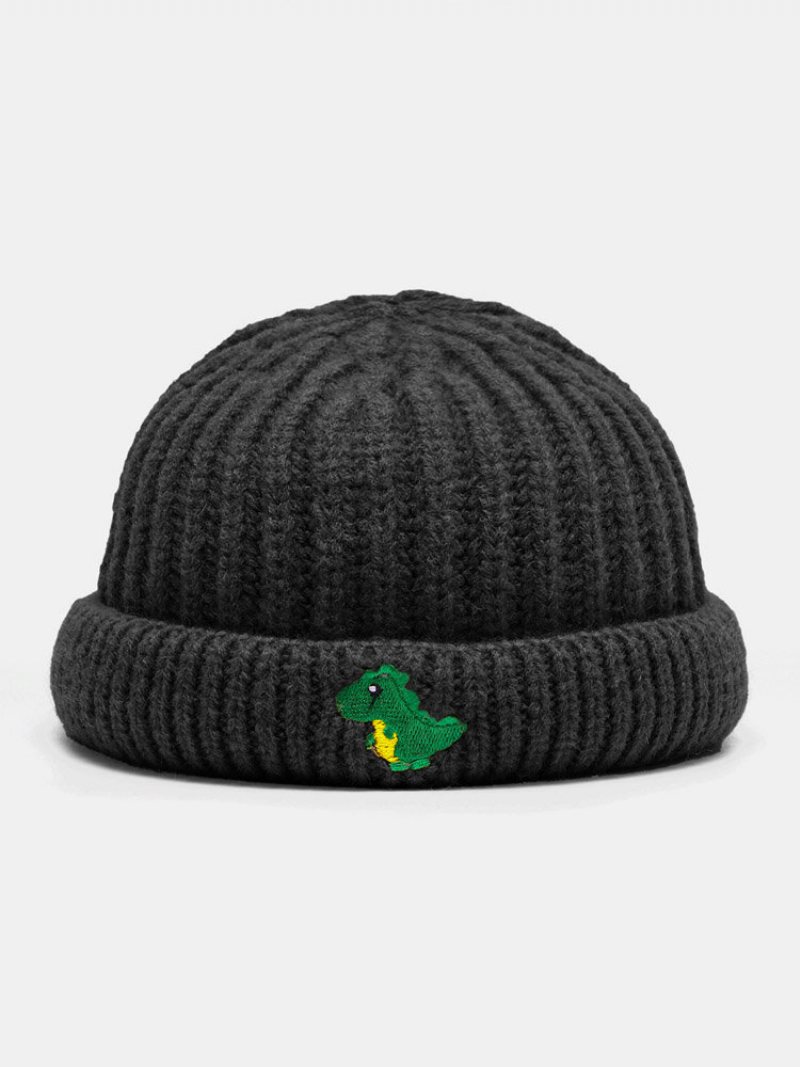 Unisex Dzianina Żakardowa Kreskówka Dinozaur Haft Moda Ciepło Brimless Beanie Landlord Cap Skull Cap