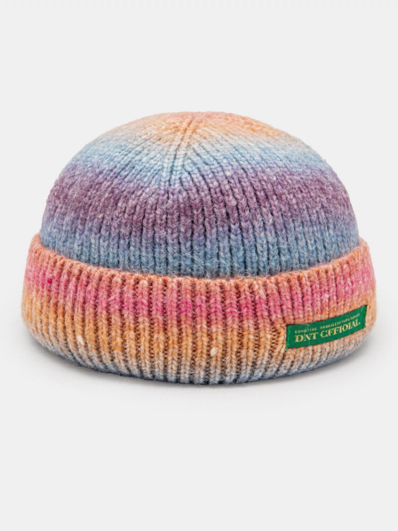 Unisex Dzianina Tie-dye Gradient Litery Tkanina Etykieta Cały Mecz Ciepło Brimless Beanie Landlord Cap Skull Cap