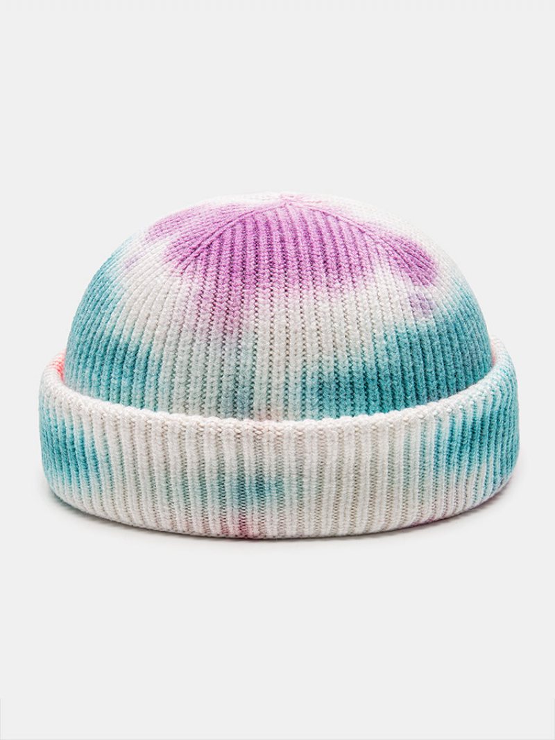 Unisex Dzianina Tie-dye Mieszany Kolor Żakardowy Ciepło Na Zewnątrz Czapka Bez Brimless Landlord Cap Skull Cap