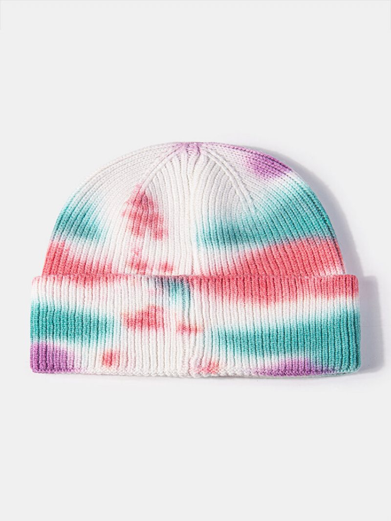 Unisex Dzianina Tie-dye Mieszany Kolor Żakardowy Ciepło Na Zewnątrz Czapka Bez Brimless Landlord Cap Skull Cap