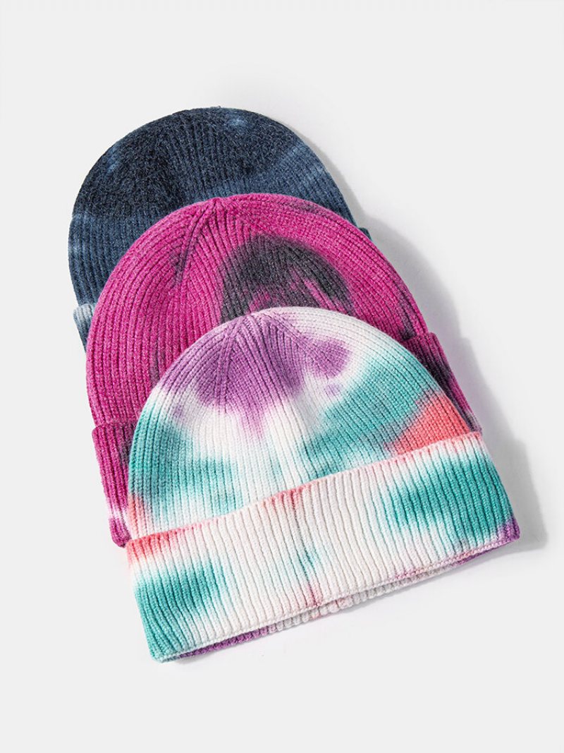 Unisex Dzianina Tie-dye Mieszany Kolor Żakardowy Ciepło Na Zewnątrz Czapka Bez Brimless Landlord Cap Skull Cap