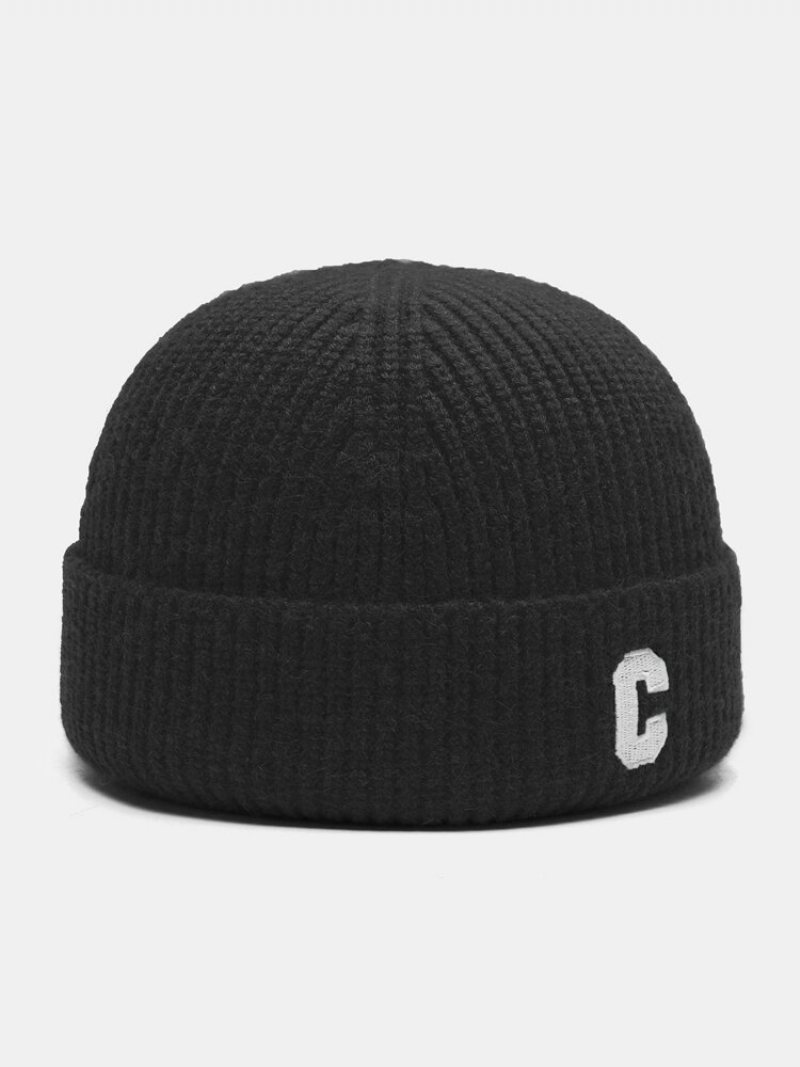 Unisex Dzianinowa Czapka Typu Beanie W Jednolitym Kolorze Z Haftem W Literę C Na Wszystkie Mecze