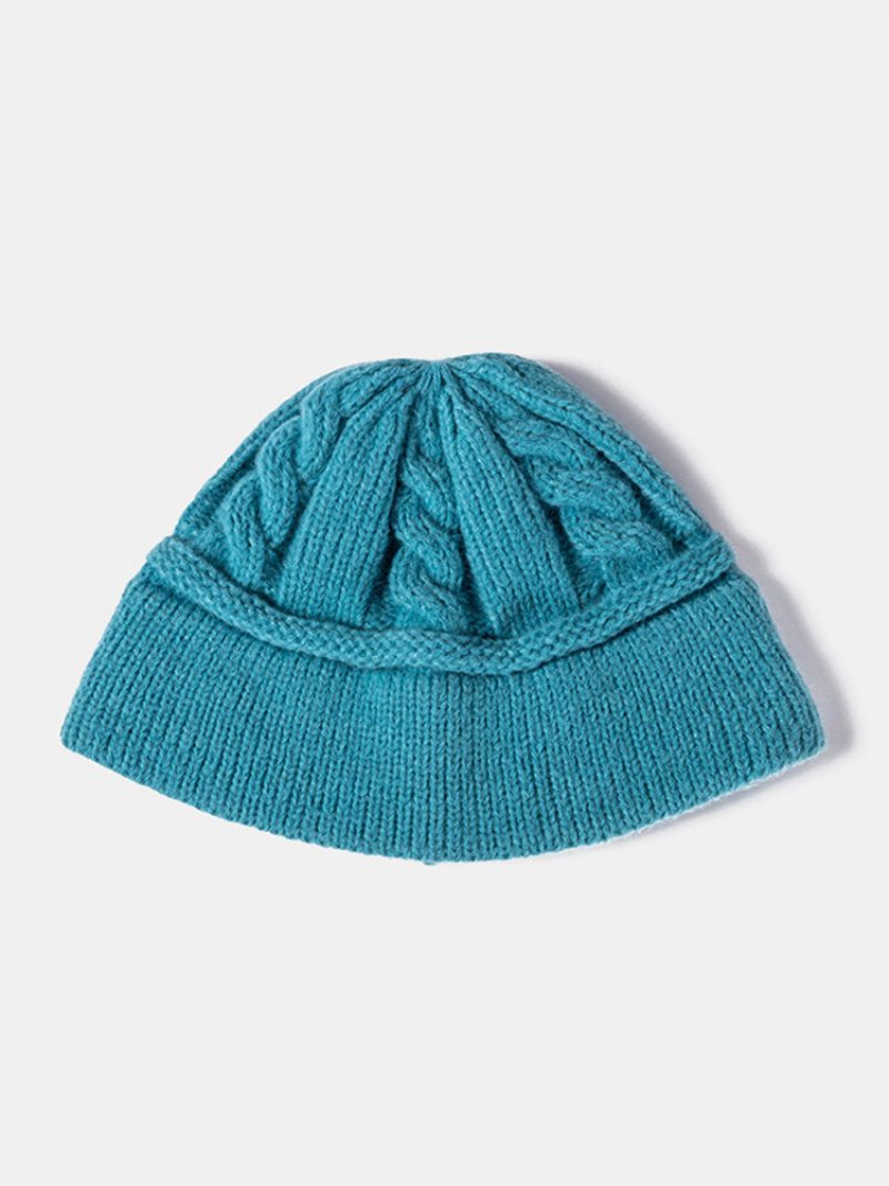 Unisex Dzianinowa Czapka Typu Beanie Z Dzianiny W Jednolitym Kolorze Twist Bez Ronda Ciepła Na Zewnątrz