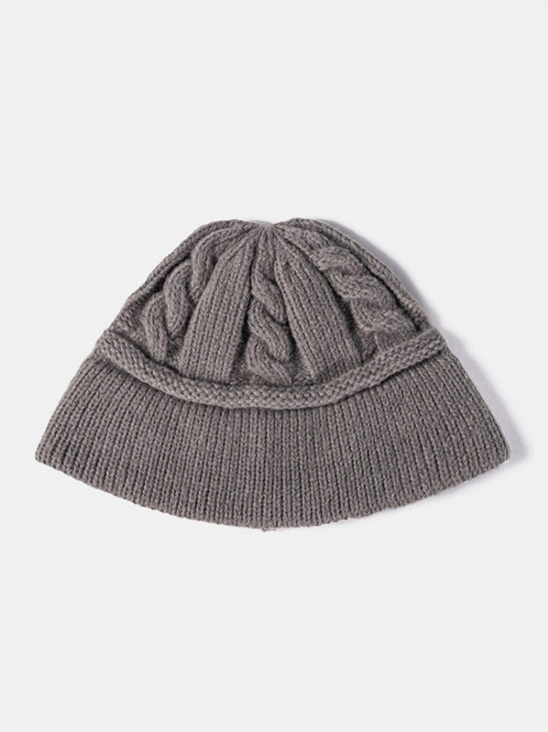 Unisex Dzianinowa Czapka Typu Beanie Z Dzianiny W Jednolitym Kolorze Twist Bez Ronda Ciepła Na Zewnątrz