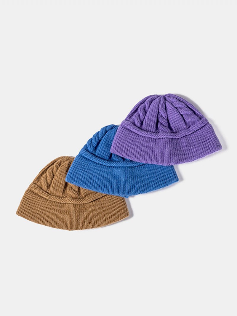 Unisex Dzianinowa Czapka Typu Beanie Z Dzianiny W Jednolitym Kolorze Twist Bez Ronda Ciepła Na Zewnątrz