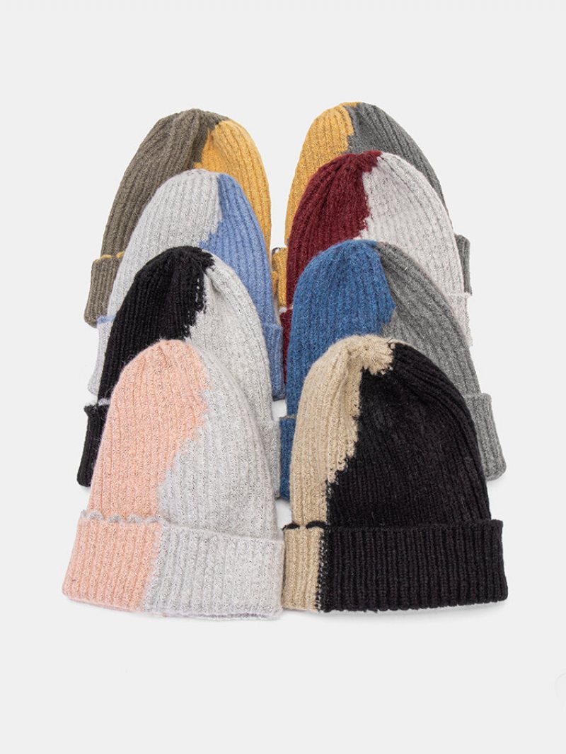 Unisex Dzianinowa Dopasowana Kolorystycznie Nieregularna Patchworkowa Ciepła Czapka Beanie Na Wszystkie Mecze