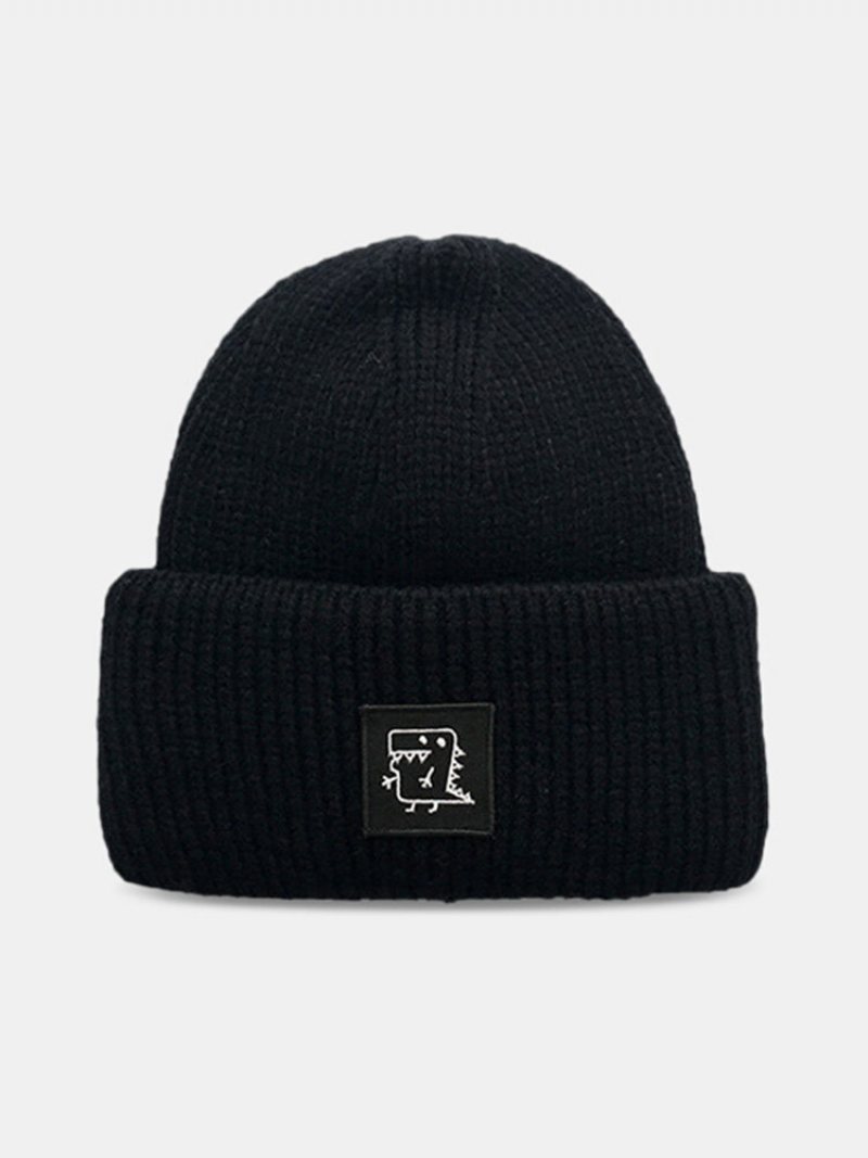 Unisex Dzianinowa Jednokolorowa Kreskówkowa Naszywka Z Motywem Dinozaura Ciepła Czapka Beanie Bez Ramiączek Na Wszystkie Mecze