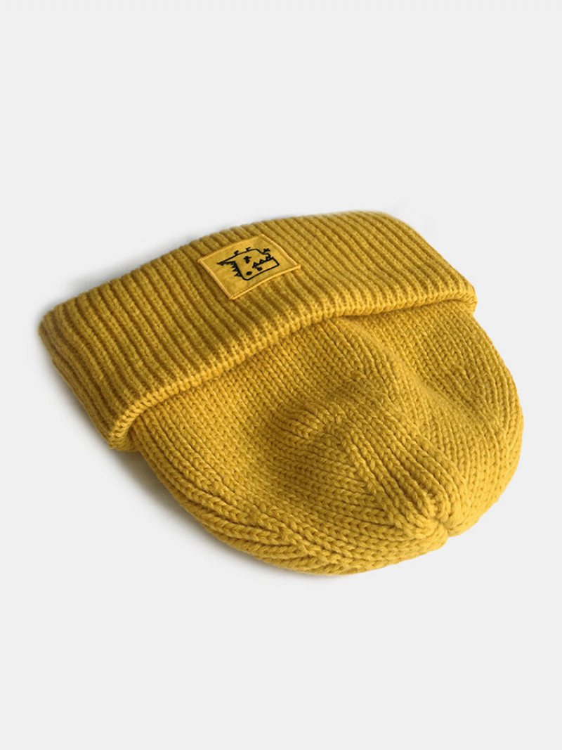 Unisex Dzianinowa Jednokolorowa Kreskówkowa Naszywka Z Motywem Dinozaura Ciepła Czapka Beanie Bez Ramiączek Na Wszystkie Mecze