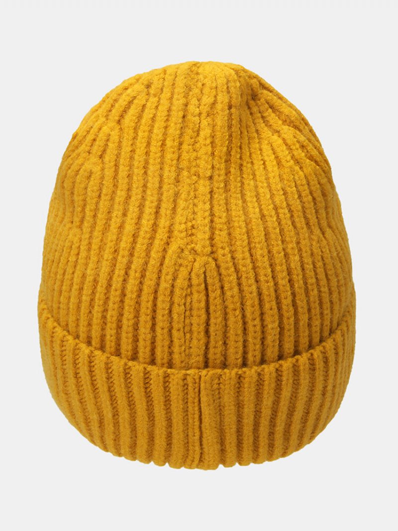 Unisex Dzianinowa Jednokolorowa Listowa Surowa Krawędź Kołnierz Ciepła Czapka Beanie Na Wszystkie Mecze