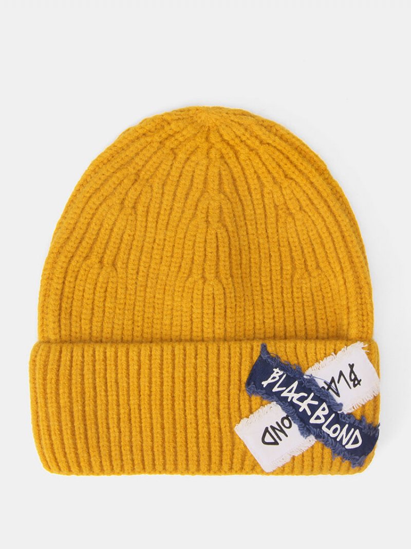 Unisex Dzianinowa Jednokolorowa Listowa Surowa Krawędź Kołnierz Ciepła Czapka Beanie Na Wszystkie Mecze