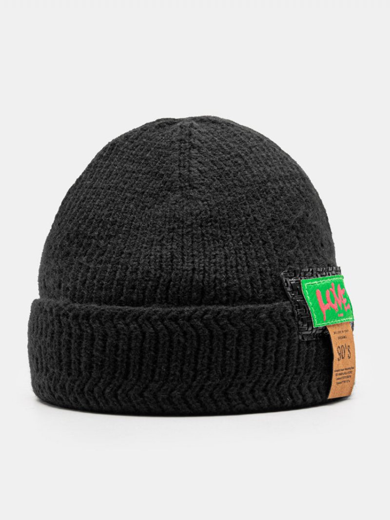 Unisex Dzianinowa Jednokolorowa Żakardowa Etykieta Z Literami Kołnierzem Dopasowana Ciepła Bezrękawnikowa Czapka Typu Beanie