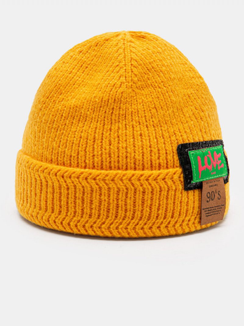 Unisex Dzianinowa Jednokolorowa Żakardowa Etykieta Z Literami Kołnierzem Dopasowana Ciepła Bezrękawnikowa Czapka Typu Beanie