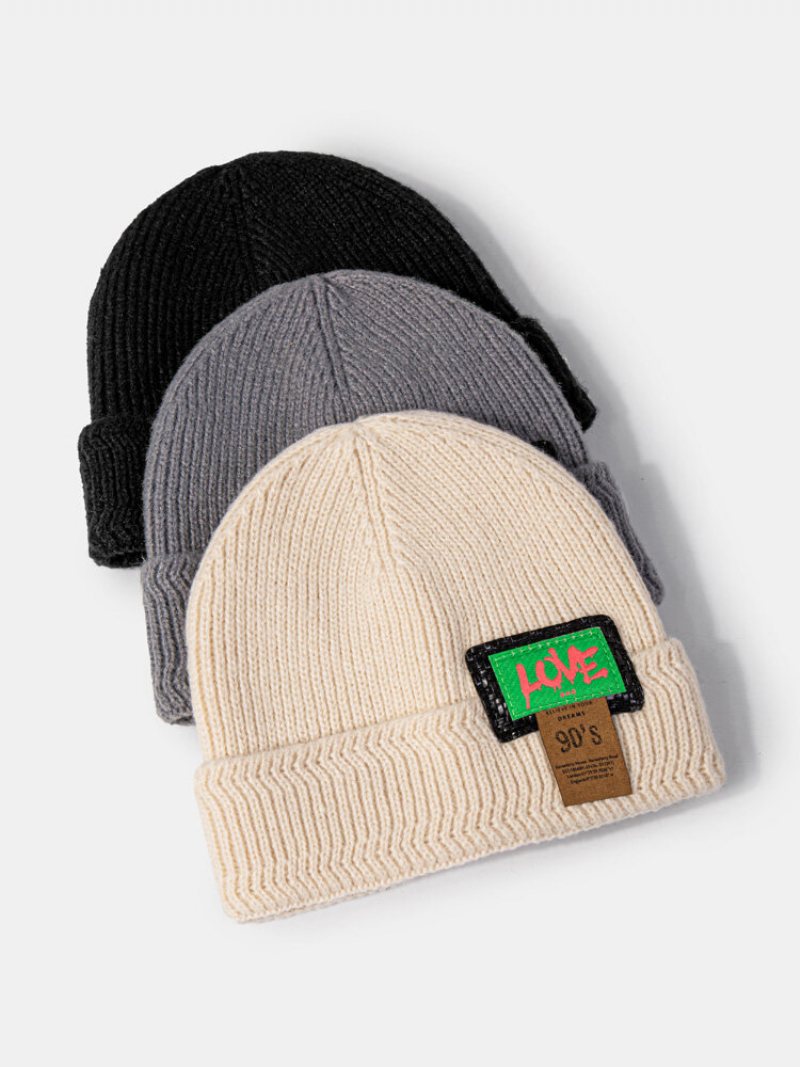 Unisex Dzianinowa Jednokolorowa Żakardowa Etykieta Z Literami Kołnierzem Dopasowana Ciepła Bezrękawnikowa Czapka Typu Beanie