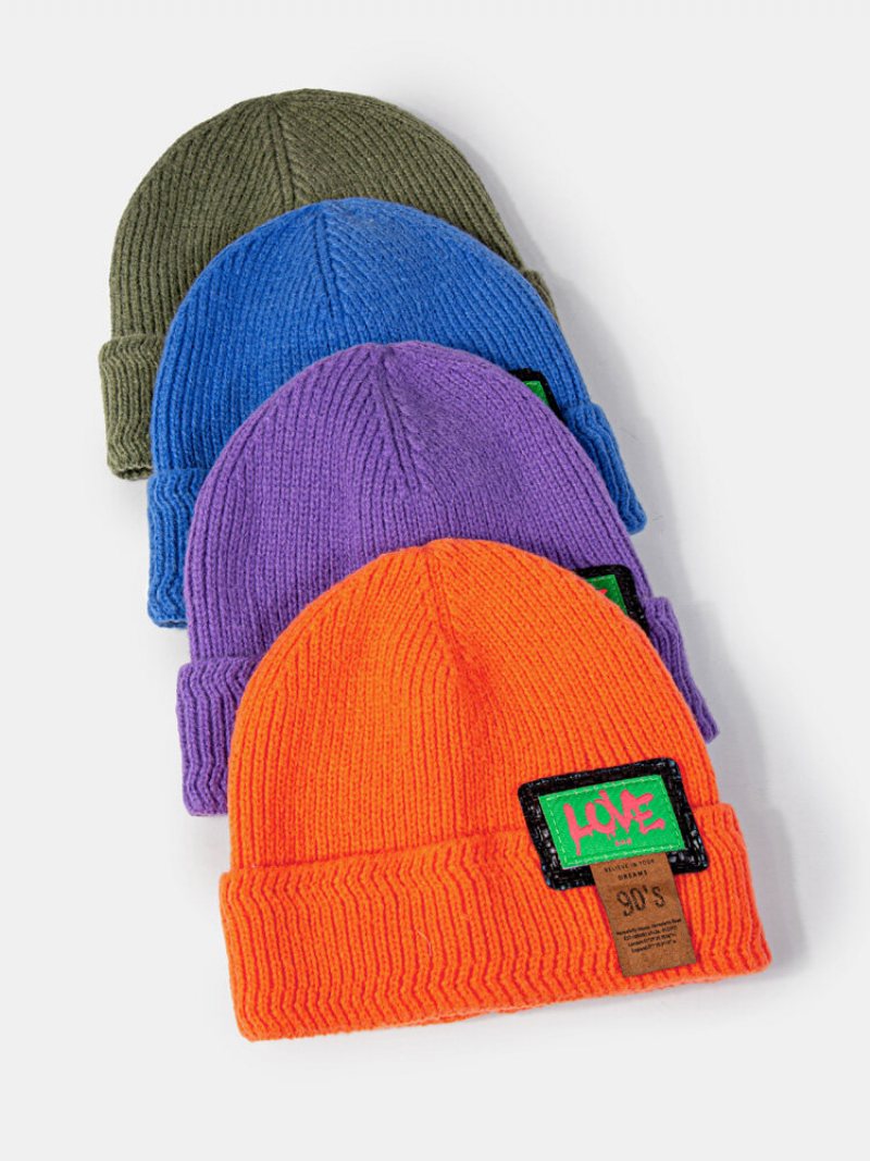 Unisex Dzianinowa Jednokolorowa Żakardowa Etykieta Z Literami Kołnierzem Dopasowana Ciepła Bezrękawnikowa Czapka Typu Beanie