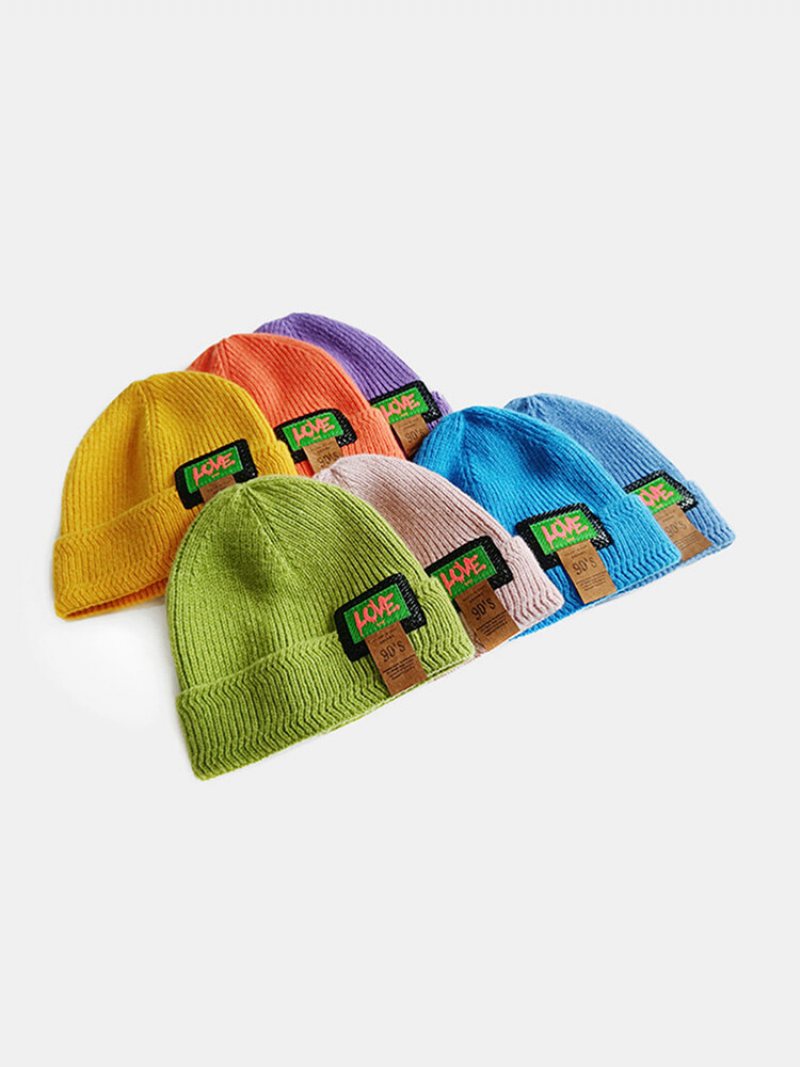 Unisex Dzianinowa Jednokolorowa Żakardowa Etykieta Z Literami Kołnierzem Dopasowana Ciepła Bezrękawnikowa Czapka Typu Beanie