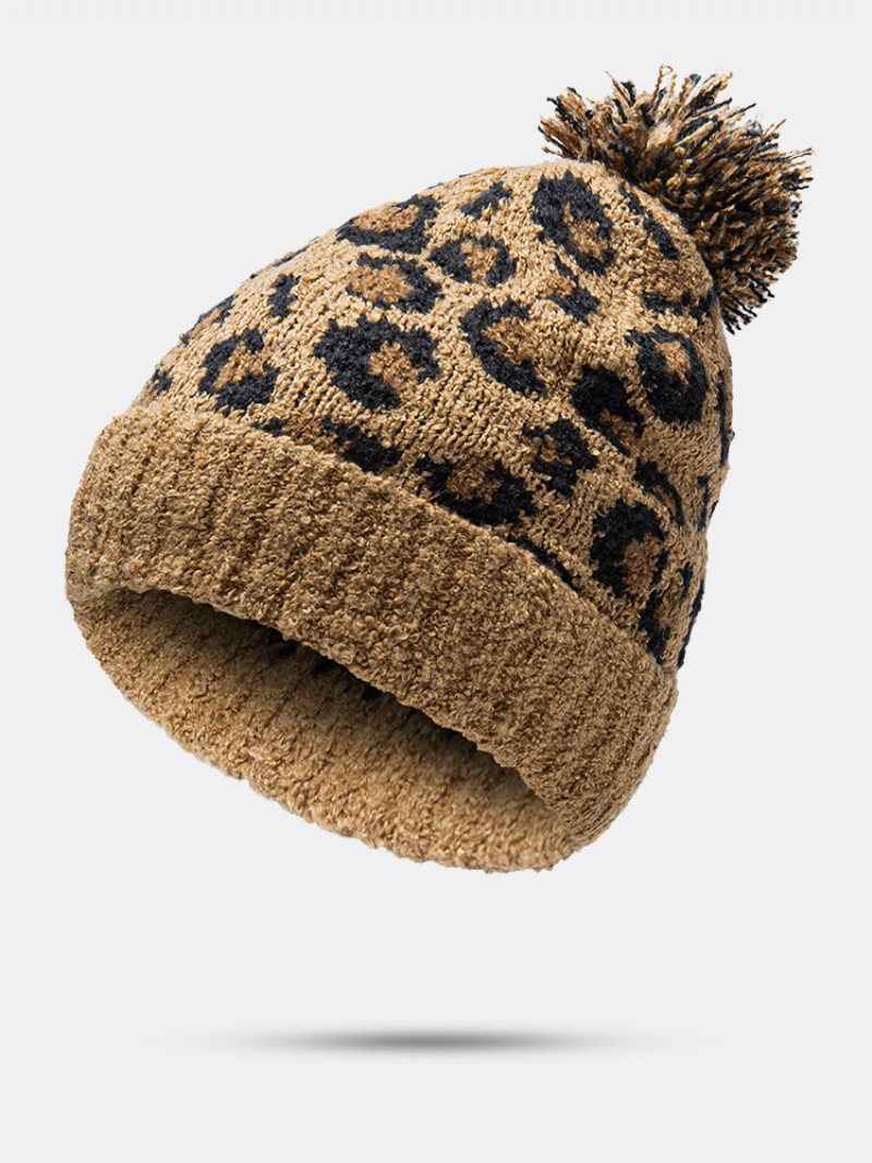 Unisex Dzianinowy Wzór W Cętki Futrzana Kulka Kołnierz Dorywczo Ciepła Czapka Typu Beanie