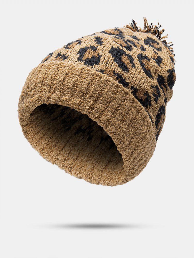 Unisex Dzianinowy Wzór W Cętki Futrzana Kulka Kołnierz Dorywczo Ciepła Czapka Typu Beanie