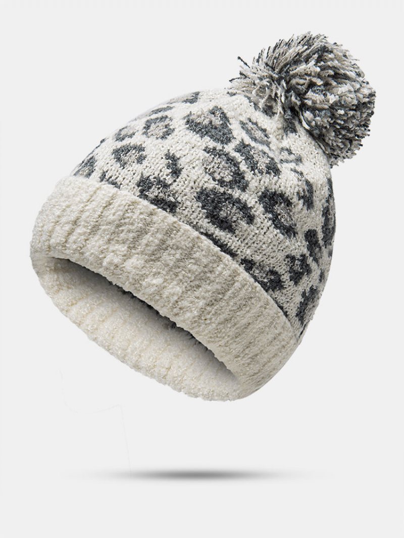 Unisex Dzianinowy Wzór W Cętki Futrzana Kulka Kołnierz Dorywczo Ciepła Czapka Typu Beanie