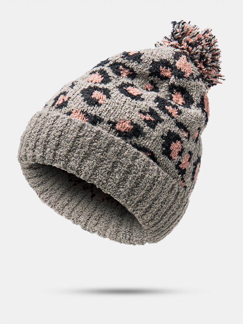 Unisex Dzianinowy Wzór W Cętki Futrzana Kulka Kołnierz Dorywczo Ciepła Czapka Typu Beanie