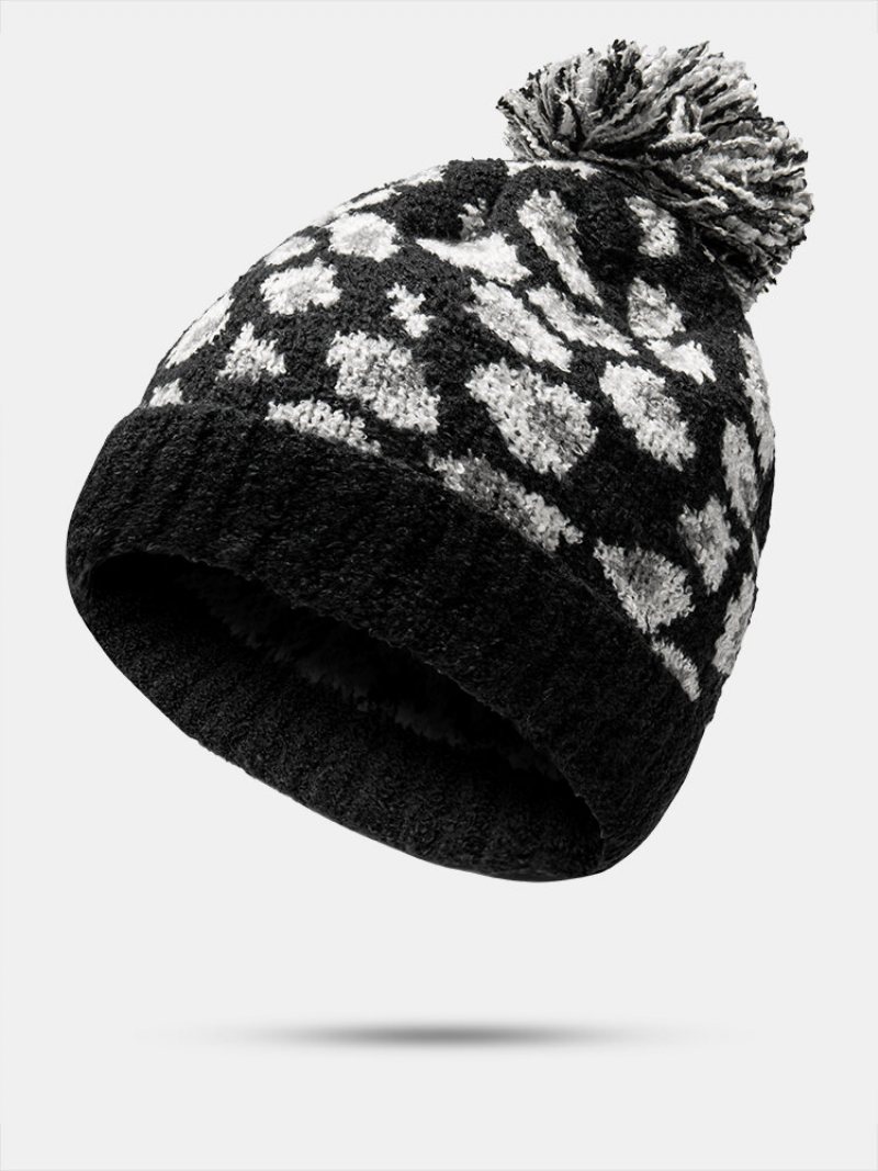 Unisex Dzianinowy Wzór W Cętki Futrzana Kulka Kołnierz Dorywczo Ciepła Czapka Typu Beanie