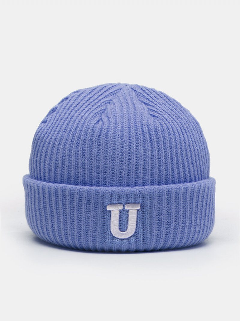 Unisex Dzianinowy Zagęszczony Kolor Kontrastowy Wyszywany Napis Ochrona Uszu Ciepło Moda Czapka Beanie Bez Rondla