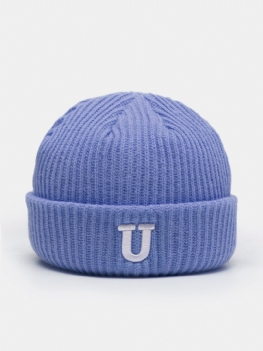 Unisex Dzianinowy Zagęszczony Kolor Kontrastowy Wyszywany Napis Ochrona Uszu Ciepło Moda Czapka Beanie Bez Rondla