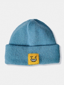 Unisex Dzianiny Jednolity Kolor Kreskówka Śmieszne Uśmiech Twarzy Wzór Łatka Mody Ciepło Brimless Czapka Beanie