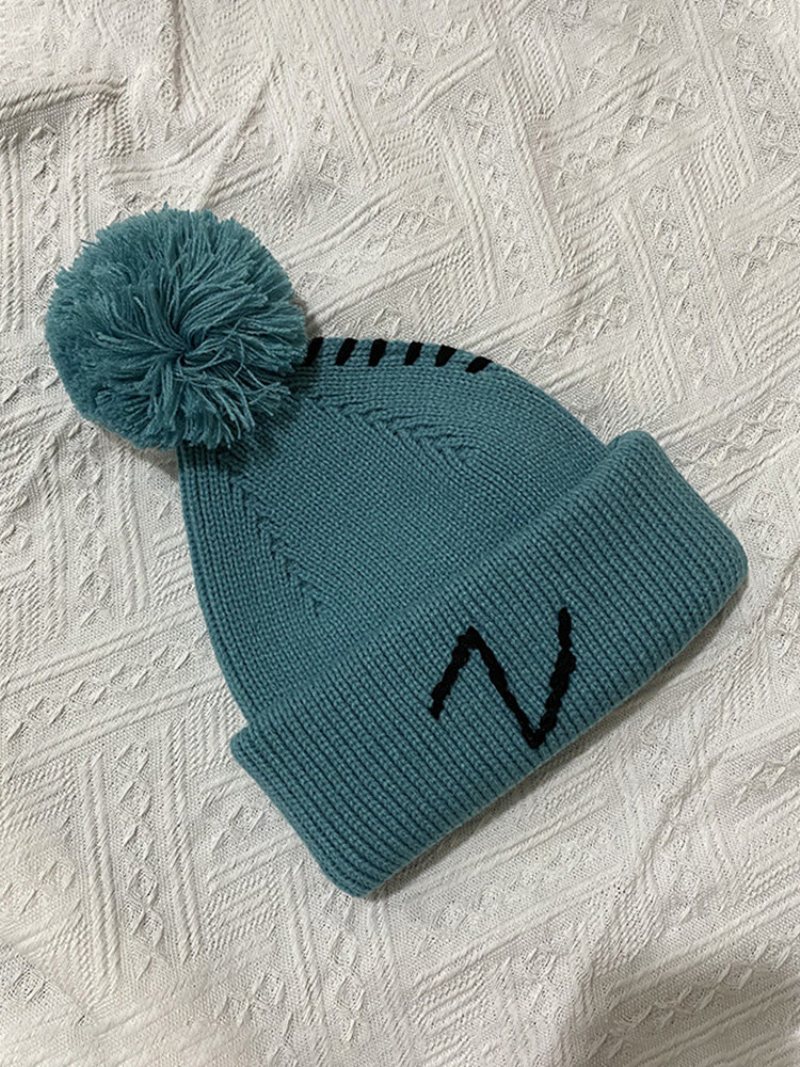 Unisex Dzianiny Kontrastowe Plecione Szwy Z Wzór W Litery Ochrona Uszu Zaciskanie Moda Ciepło Czapka Beanie Bez Rondla