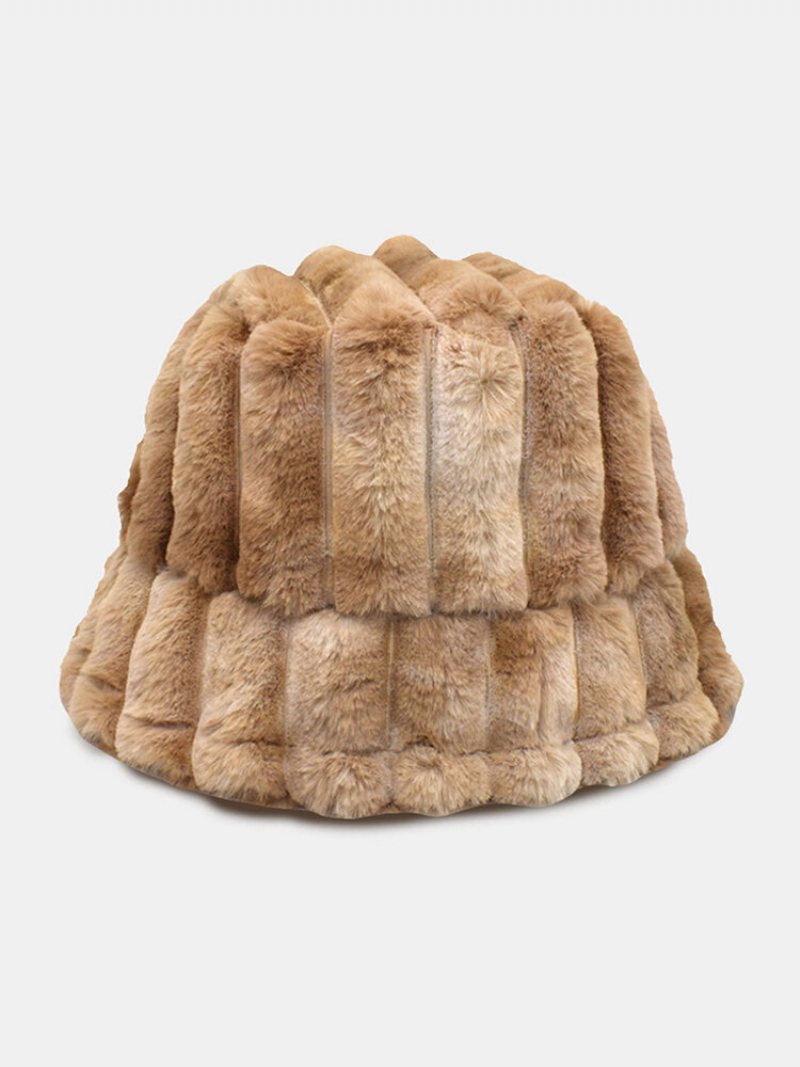 Unisex Faux Rabbit Fur Pluszowe Paski Tie-dye Jesienno-zimowa Czapka Typu Bucket Chroniąca Przed Zimnem