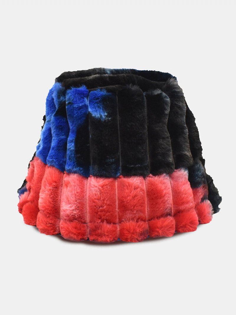 Unisex Faux Rabbit Fur Pluszowe Paski Tie-dye Jesienno-zimowa Czapka Typu Bucket Chroniąca Przed Zimnem