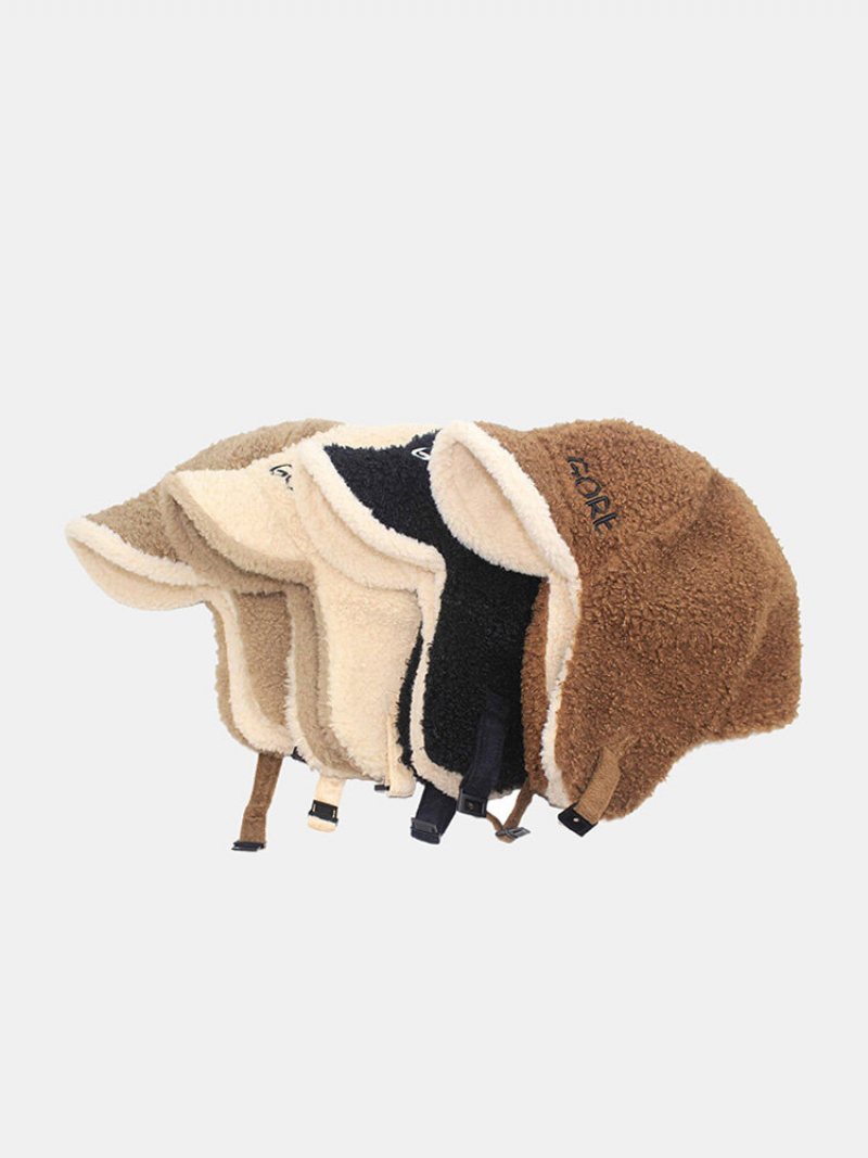 Unisex Lambswool Pluszowe Litery Hafty Zagęszczona Ochrona Uszu Jesień Zima Ciepło Zakrzywiony Rondo Traper Hat