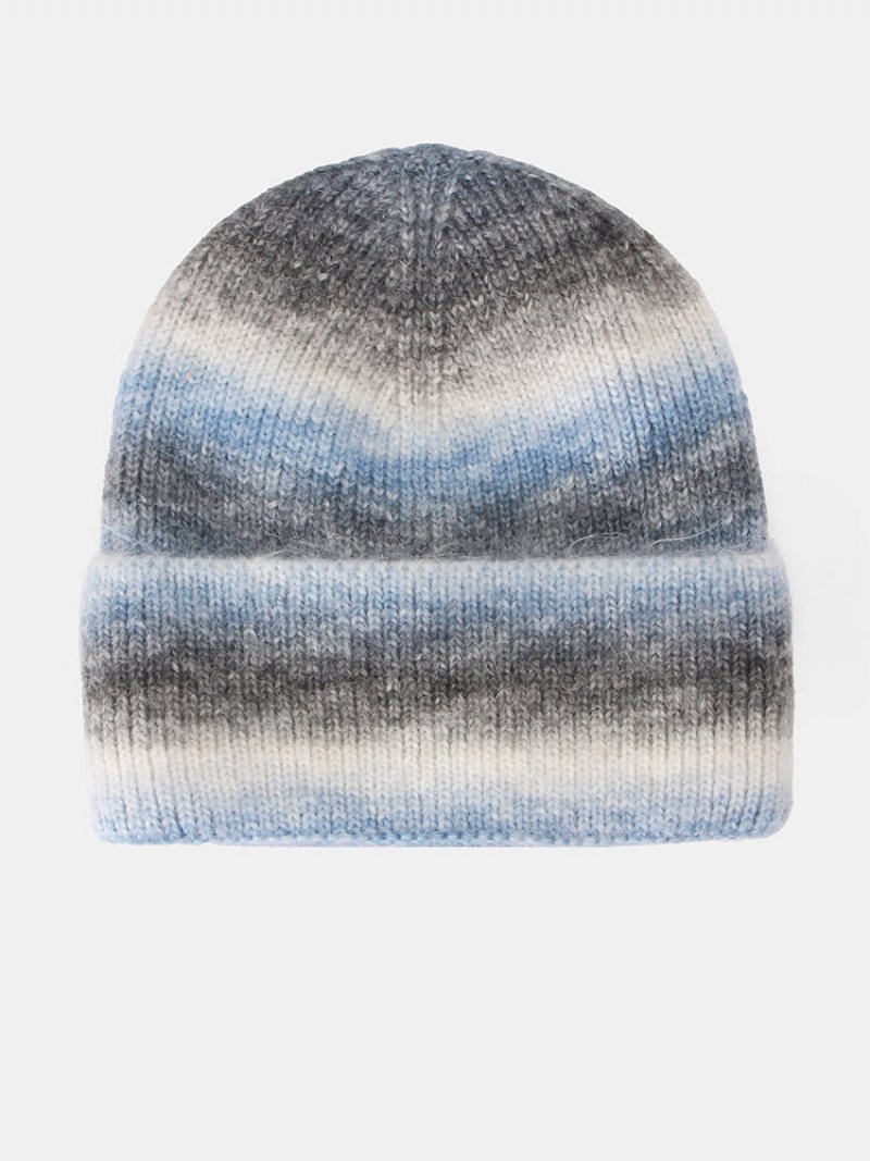 Unisex Moherowa Dzianinowa Czapka Typu Beanie Ombre Z Kołnierzem Chroniąca Przed Zimnem