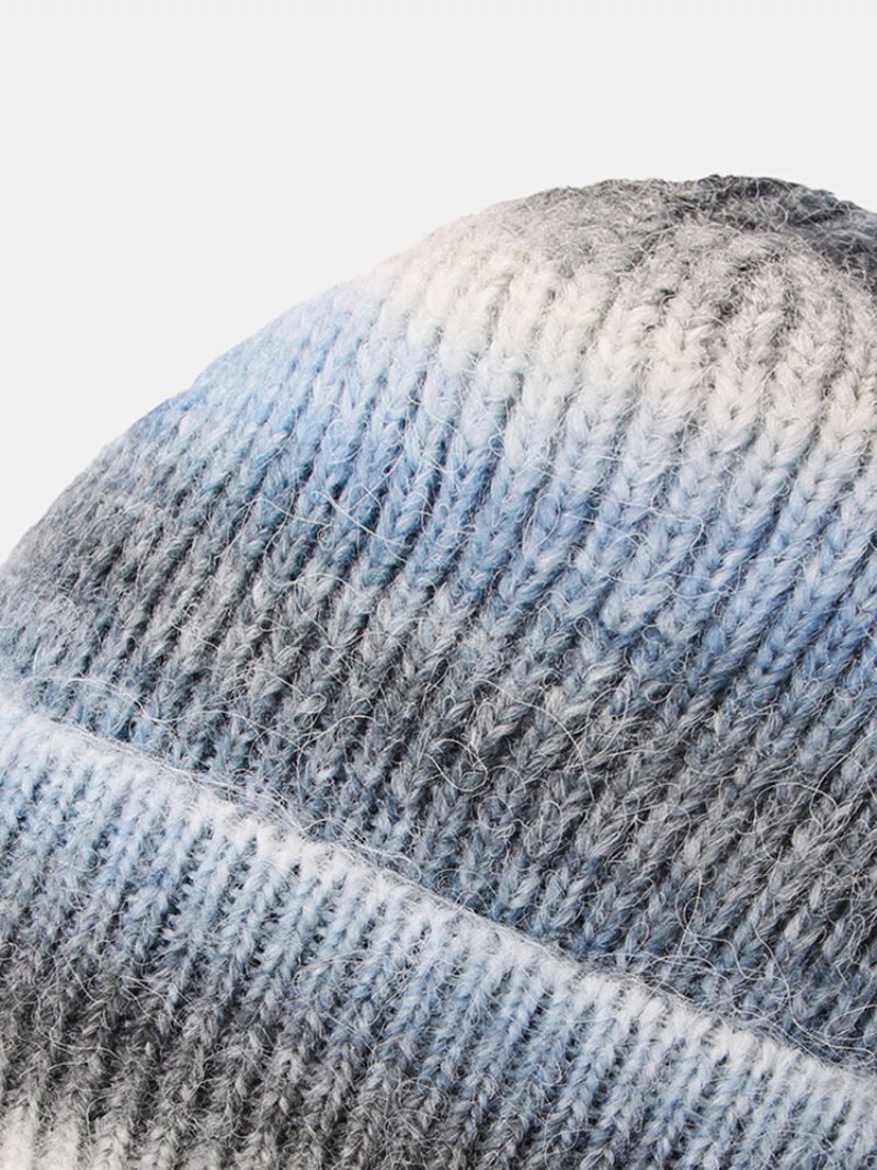 Unisex Moherowa Dzianinowa Czapka Typu Beanie Ombre Z Kołnierzem Chroniąca Przed Zimnem