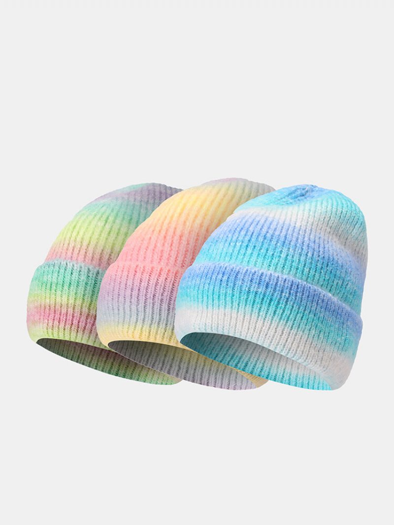 Unisex Moherowa Dzianinowa Czapka Typu Beanie Ombre Z Kołnierzem Chroniąca Przed Zimnem