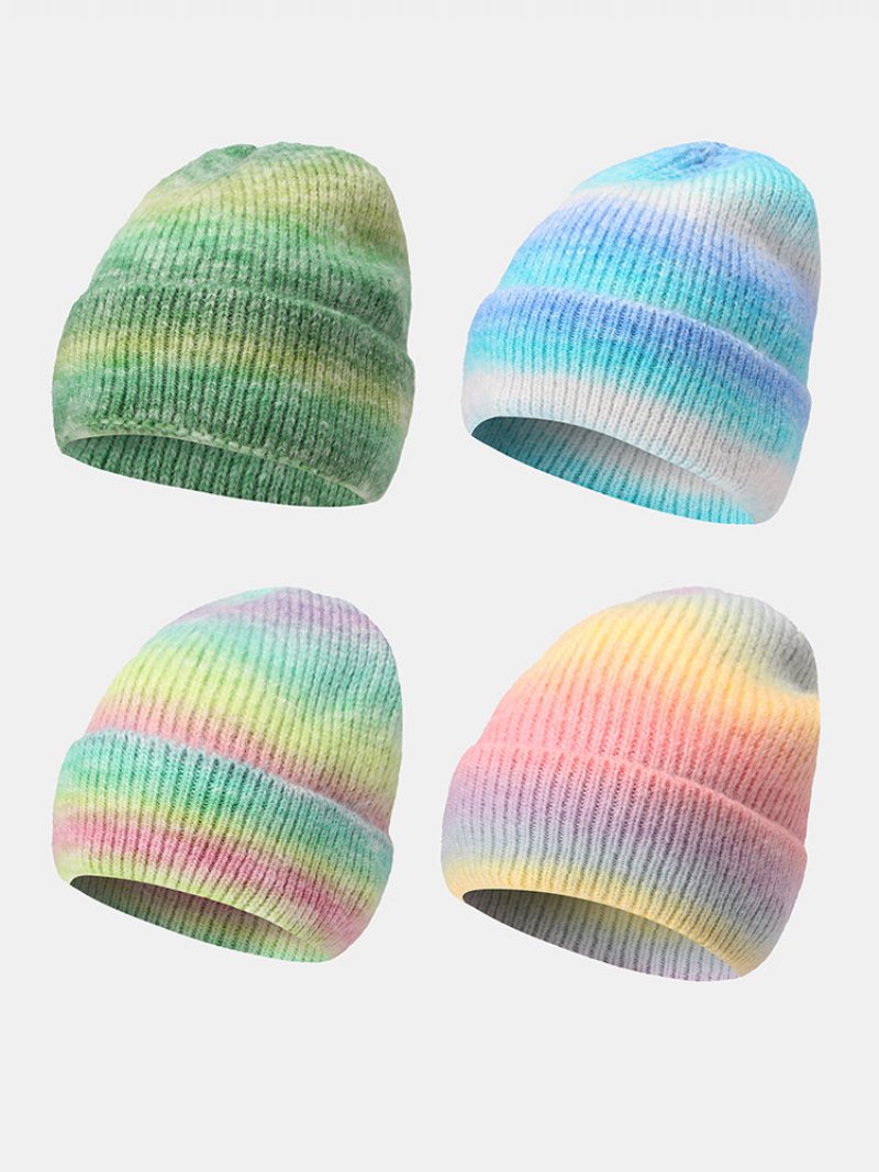 Unisex Moherowa Dzianinowa Czapka Typu Beanie Ombre Z Kołnierzem Chroniąca Przed Zimnem