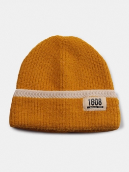 Unisex Moherowa Dzianinowa W Paski Żakardowe Numery Skórzana Etykieta Ochrona Uszu Moda Ciepło Czapka Beanie Bez Rondla