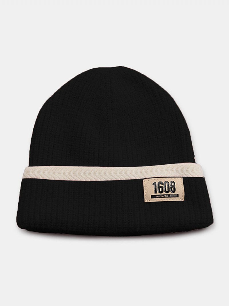 Unisex Moherowa Dzianinowa W Paski Żakardowe Numery Skórzana Etykieta Ochrona Uszu Moda Ciepło Czapka Beanie Bez Rondla