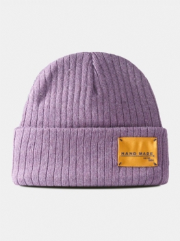 Unisex Solidna Dzianinowa Bawełna W Paski Kontrastowe Litery Naszywka Na Wszystkie Mecze Ciepła Czapka Beanie Bez Ronda