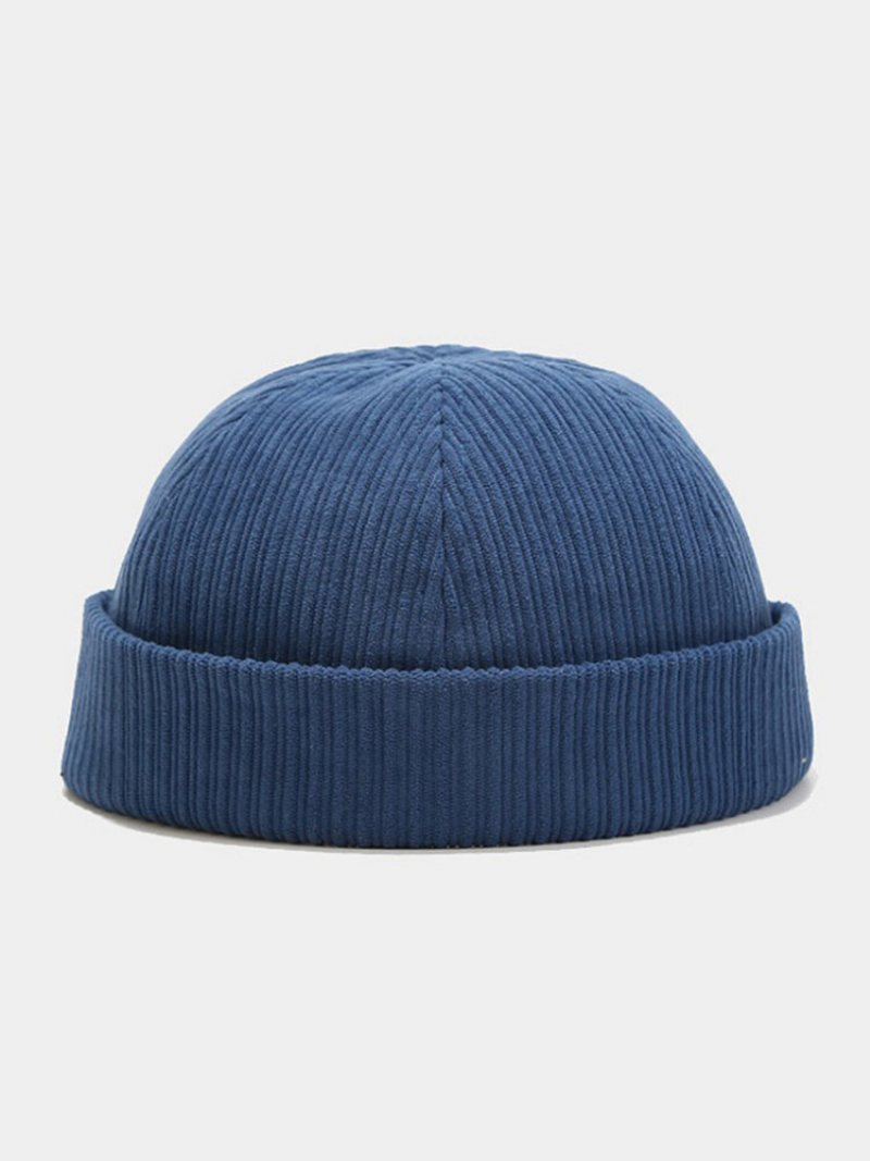 Unisex Sztruksowa Solidna W Paski Regulowana Czapka Typu Beanie Landlord Z Czaszką