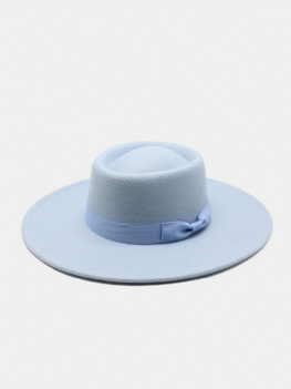 Unisex Wełniany Filc W Jednolitym Kolorze Bandaż Bowknot Dekoracja Wklęsła Górna Czapka Fedora