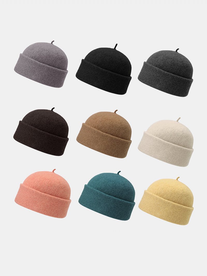 Unisex Wełniany Jednolity Kolor Jesień Zima Ciepło Bez Brimless Czapka Landlord Cap Skull Cap