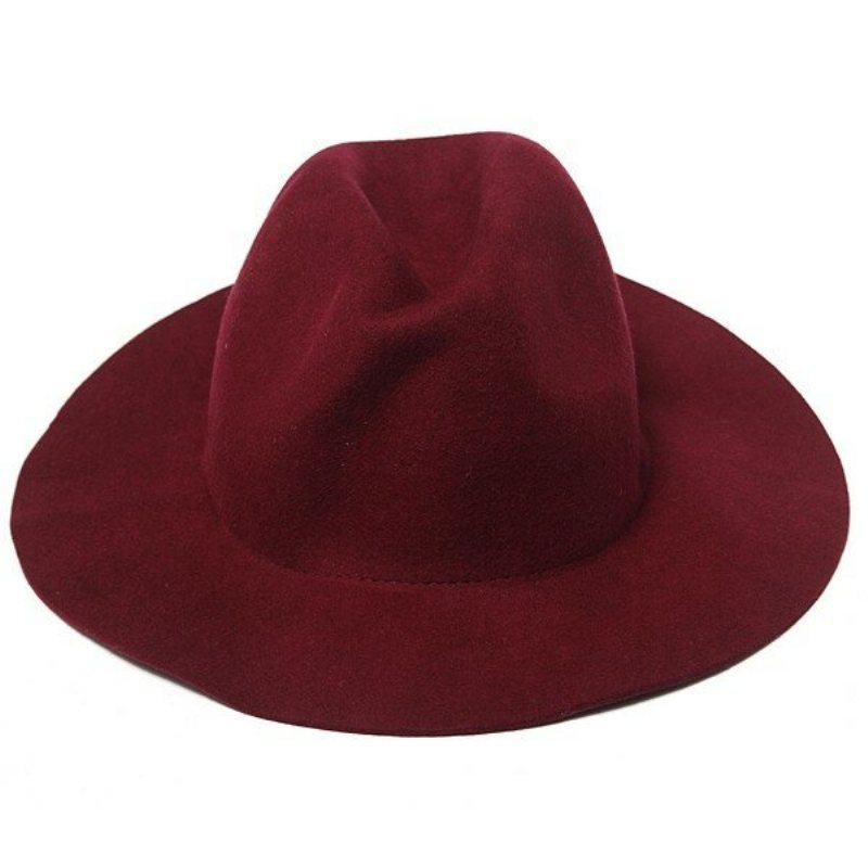 Vintage Women Wełniany Melonik Trilby Czapka Z Szerokim Rondem Wstążka Fedora Jazz Hat