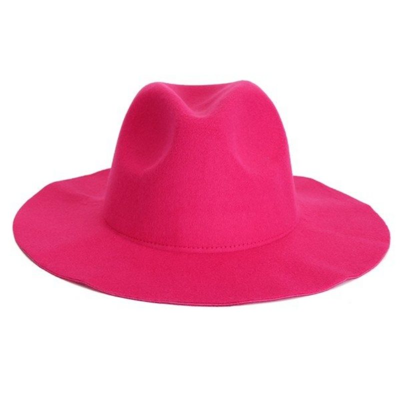 Vintage Women Wełniany Melonik Trilby Czapka Z Szerokim Rondem Wstążka Fedora Jazz Hat