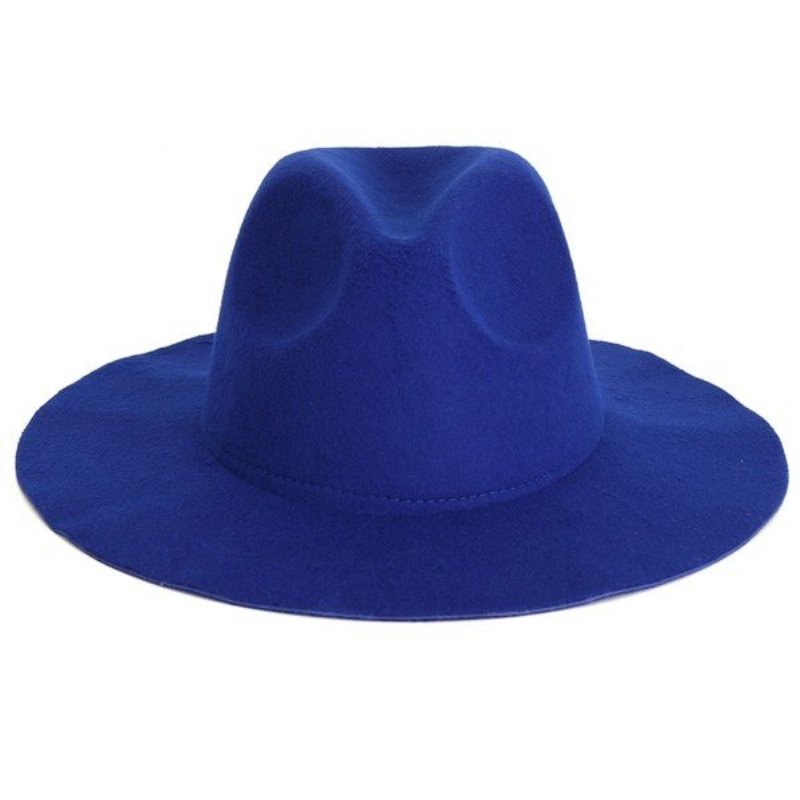 Vintage Women Wełniany Melonik Trilby Czapka Z Szerokim Rondem Wstążka Fedora Jazz Hat