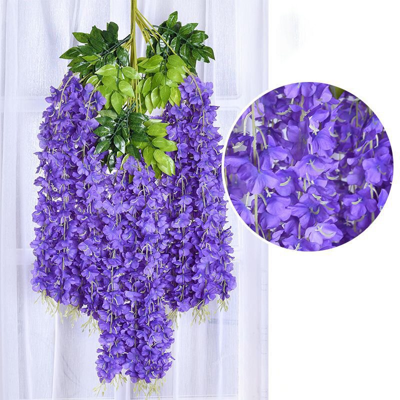 12 Sztuk / Zestaw 100 cm Sztuczne Kwiaty Jedwabna Wisteria Fałszywy Ogród Wiszący Kwiat Roślin Winorośli Wystrój Ślubny