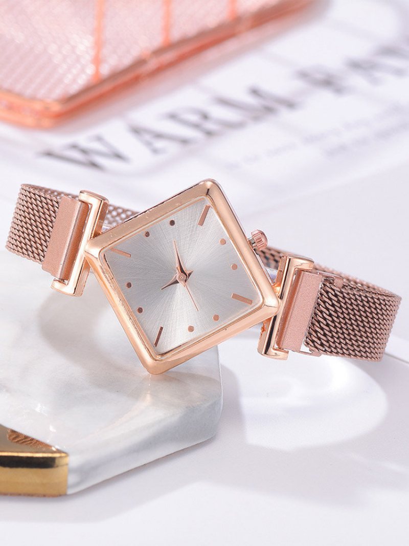 2 Sztuk/zestaw Alloy Women Vintage Romb Dial Watch Zdobiony Wskaźnik Zegarek Kwarcowy Hollow Inkrustowane Dżetów Bransoletka