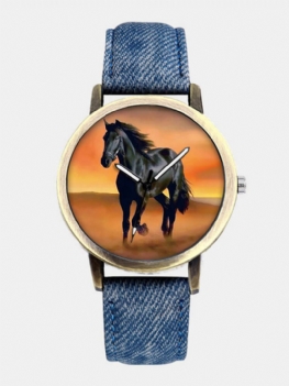 Casual All-match Denim Strap Męski Zegarek Black Horse Desert Dial Women Quartz Watch