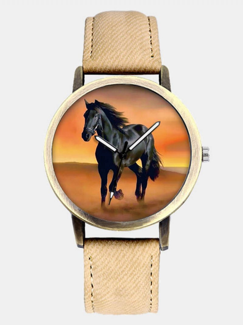 Casual All-match Denim Strap Męski Zegarek Black Horse Desert Dial Women Quartz Watch