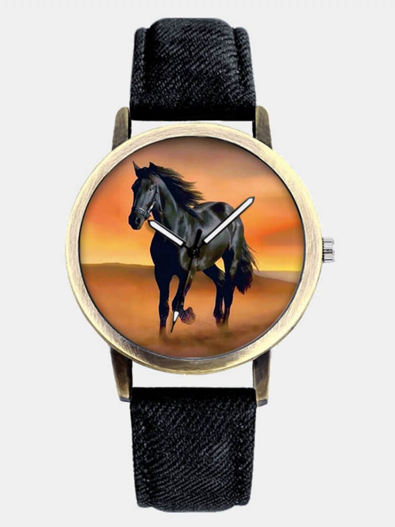 Casual All-match Denim Strap Męski Zegarek Black Horse Desert Dial Women Quartz Watch